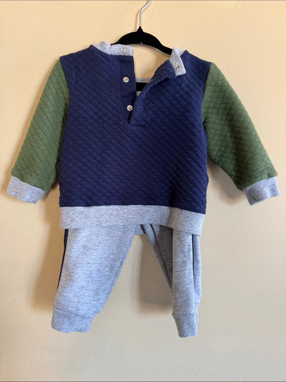 Little Me Boys Navy & Olive Football Two-Piece Outfit